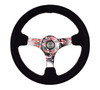 NRG Reinforced Steering Wheel (350mm) 3in Deep Pink Sakura Floral Solid Spoke - Black Suede/Stitch - RST-036SAK-S Photo - Primary