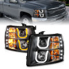 ANZO 2007-2013 Chevrolet Silverado 1500/2500 Projector Headlights w/ U-Bar Switchback Black w/ Amber - 111384