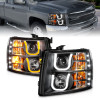 ANZO 2007-2013 Chevrolet Silverado 1500/2500 Projector Headlights w/ U-Bar Switchback Black w/ Amber - 111384