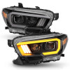 ANZO 2016-2017 Toyota Tacoma Projector Headlights w/ Plank Style Switchback Black w/ Amber w/ DRL - 111397