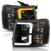 ANZO 07-13 Chevrolet Silverado 1500 Plank Style Projector Headlights Black w/ Amber - 111410