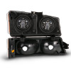 ANZO 2003-2006 Chevy Silverado Crystal Headlight w/ Signal Light Black Amber (4 pcs) - 111452