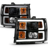 ANZO 2007-2013 Gmc Sierra 1500 Projector Headlight Plank Style Black w/ Clear Lens Amber - 111482