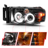 ANZO 2002-2005 Dodge Ram 1500 Projector Headlights w/ Halo Black Clear Amber - 111490