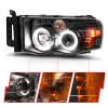 ANZO 2002-2005 Dodge Ram 1500 Projector Headlights w/ Halo Black Clear Amber - 111490