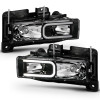 ANZO 1999-2000 Cadillac Escalade Crystal Headlights Light Bar Black Housing (Pair) - 111498