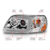 ANZO 1997-2003 Ford F-150 Projector Headlights w/ Light Bar Chrome Housing - 111504