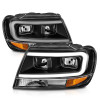 ANZO 99-04 Jeep Grand Cherokee Crystal Headlights - w/ Light Bar Black Housing - 111537