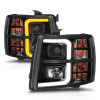 ANZO 2007-2013 Chevrolet Silverado 1500 Projector w/ Light Bar Black Housing w/ Sequential - 111545