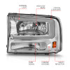 ANZO 99-04 Ford F250/F350/F450/Excursion (excl. 99) Crystal Headlights - w/ Light Bar Chrome Housing - 111550