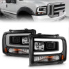ANZO 99-04 Ford F250/F350/F450/Excursion (excl 99) Projector Headlights - w/ Light Bar Black Housing - 111551