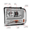 ANZO 99-04 Ford F250/F350/F450/Excursion (excl 99) Projector Headlights - w/Light Bar Chrome Housing - 111552
