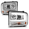 ANZO 99-04 Ford F250/F350/F450/Excursion (excl 99) Projector Headlights - w/Light Bar Chrome Housing - 111552