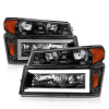 ANZO 04-12 GM Colorado/Canyon/I-Series Crystal Headlights - w/ Light Bar Black Housing 4pcs - 111558