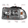 ANZO 97-04 Dodge Dakota/Durango Crystal headlight Set w/ Light Bar Chrome Housing - 111592