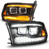ANZO 09-18 Dodge Ram 1500/2500/3500 Full LED Proj Headlights w/Switchback Light Bar - Black - 111595
