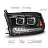 ANZO 09-18 Dodge Ram 1500/2500/3500 Full LED Proj Headlights w/Switchback Light Bar - Black - 111595