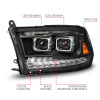 ANZO 09-18 Dodge Ram 1500/2500/3500 Full LED Proj Headlights w/Switchback Light Bar - Black - 111595