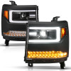 ANZO 16-18 Chevy Silverado1500 (Factory HID Models) LED Proj Light Bar Style Headlights Black - Pair - 111624A