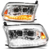 ANZO 09-19 Dodge RAM 1500 / 10-18 2500/3500 LED Proj Headlights SeqSig Chrome - Pair - 111627A