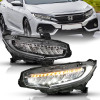 ANZO 16-17 Honda Civic Projector Headlights Plank Style Black w/Amber/Sequential Turn Signal - 121527