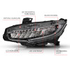 ANZO 16-17 Honda Civic Projector Headlights Plank Style Black w/Amber/Sequential Turn Signal - 121527