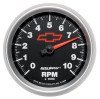 AutoMeter Gauge Tachometer 3-3/8in. 10K RPM In-Dash Chevy Red Bowtie Black - 3697-00406