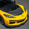EOS Z07 Style Carbon Fiber Front Splitter & NO-DRILL Canards - C8 Corvette Z06 (FLIP-527-BKCF_SPLITTER-1360-BKCF)