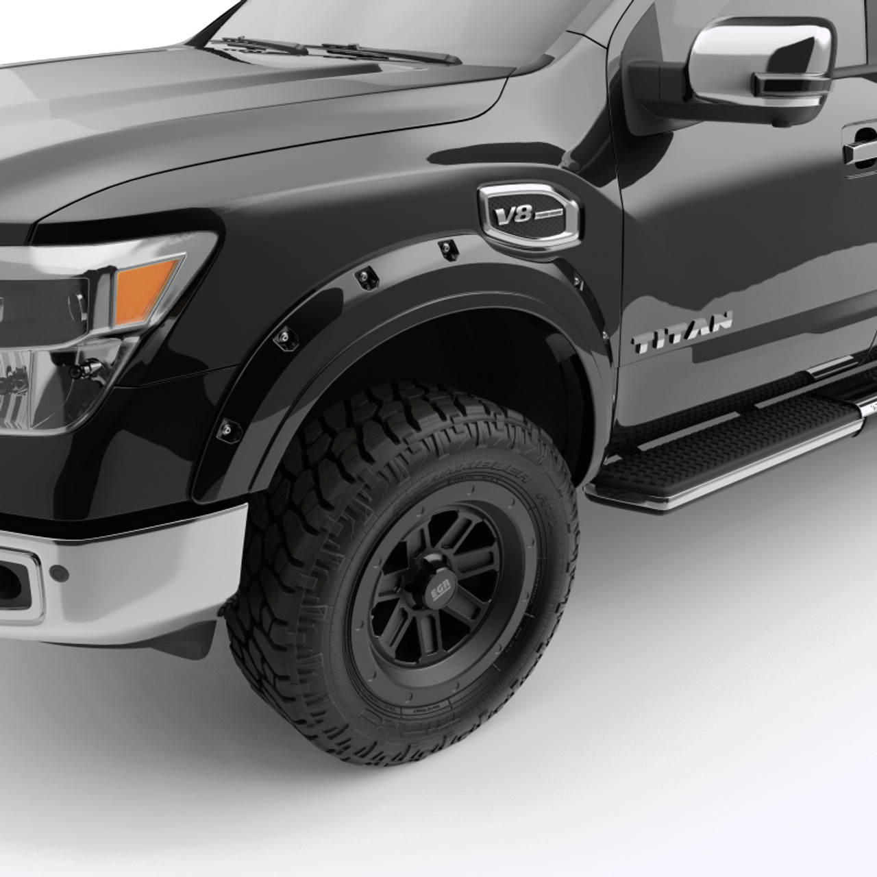 EGR 16+ Nissan Titan XD Bolt-On Look Color Match Fender Flares - Set - Black Metallic - 795904-G41