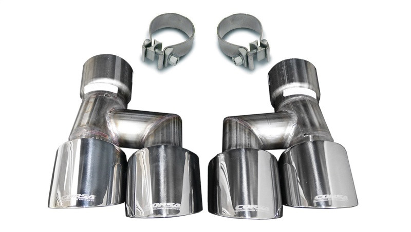Corsa 18-23 4.0in Twin Tip Polished Pro-Series Tip Kit Fits No-Valve Mustang Exhaust Clamps Inc - 21038