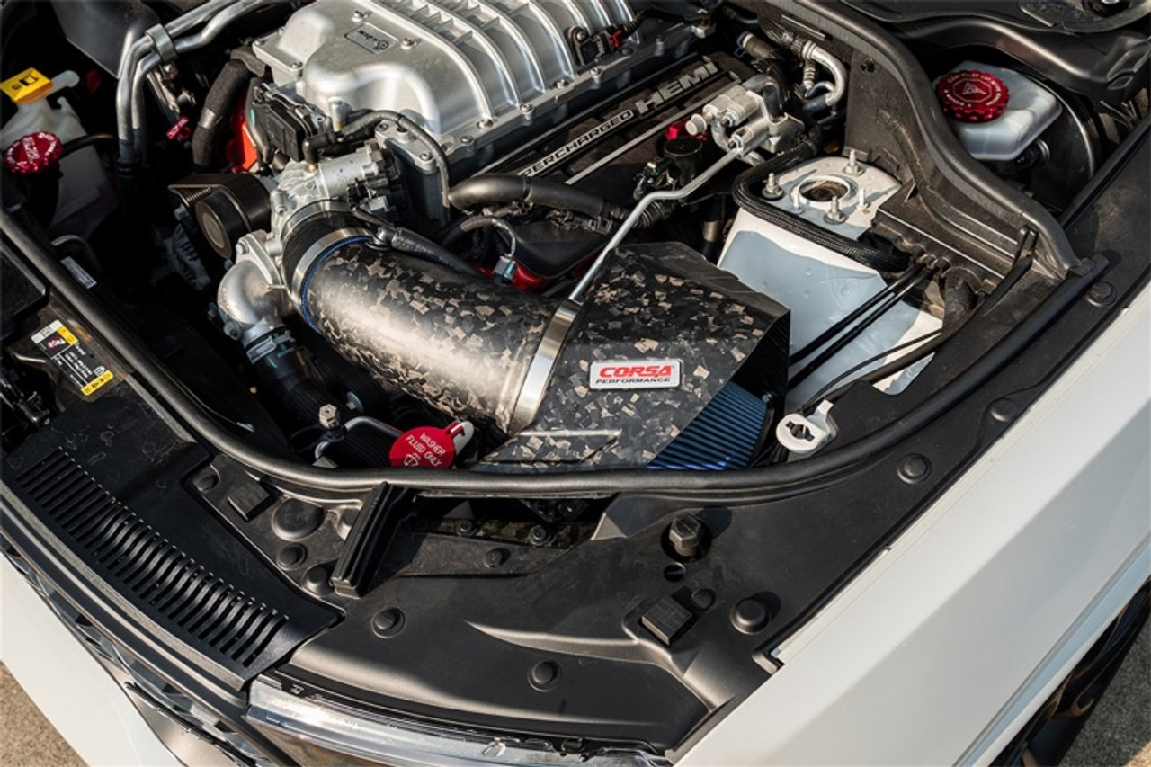 Corsa Cold Air Intake Kit - Forged Carbon Fiber / Oiled Filter - Jeep Trackhawk / Durango Hellcat Photo - Mounted