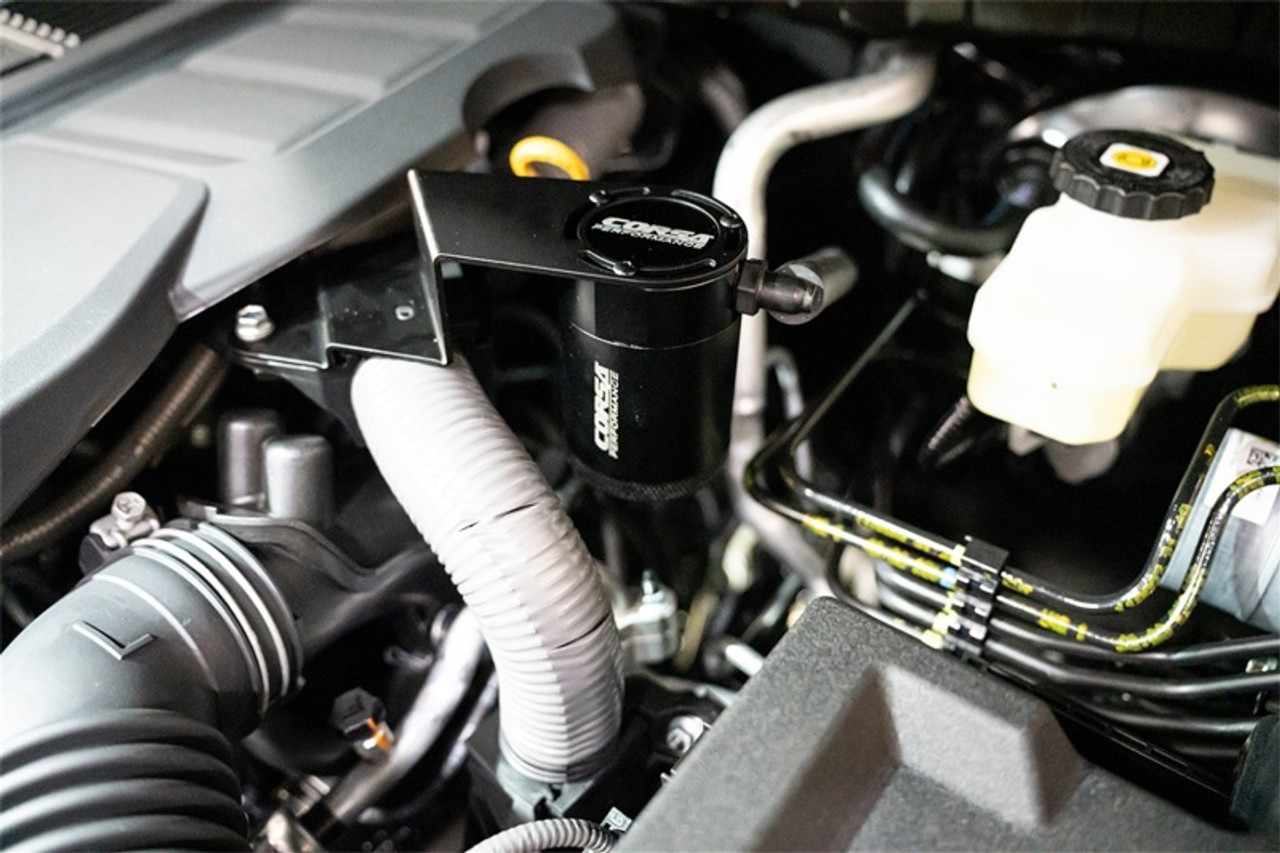 Corsa 2022-2024 Toyota Tundra 4WD 3.4L V6 Aluminum Oil Catch Can w/ Bracket - CC0020 Photo - Mounted