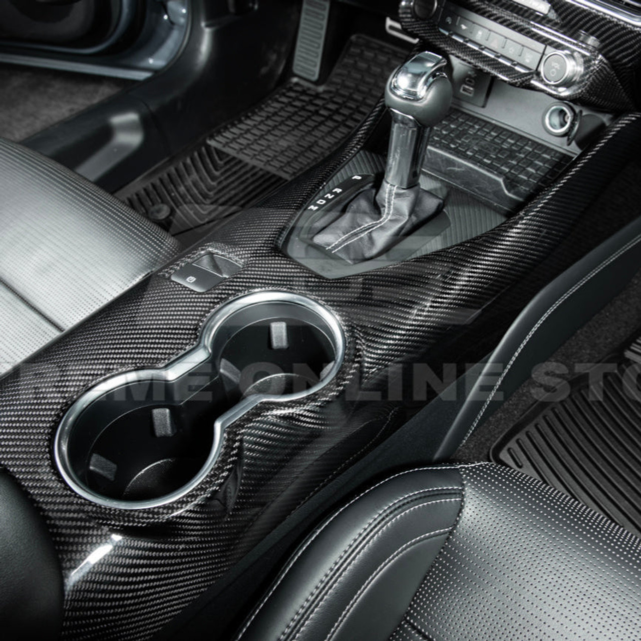 EOS Center Console Carbon Fiber Cover - 2024+ Ford Mustang S550 (VENT-1088-BKCF)