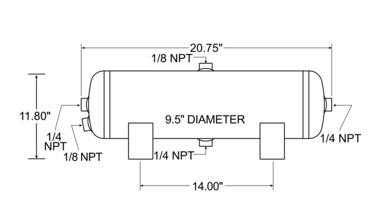 Firestone Air Tank 5 Gallon 9.5in. x 20.75in. (4) 1/4in. NPT Ports 150 PSI - Black (WR17609246) - 9246