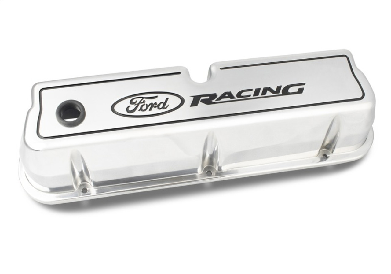 Ford Racing Logo Die-Cast Black Valve Covers Polished - 302-001