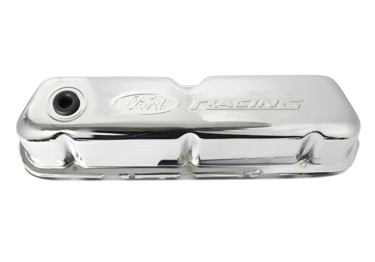 Ford Racing Embosses Logo Stamped Steel Valve Cover Chrome - 302-070