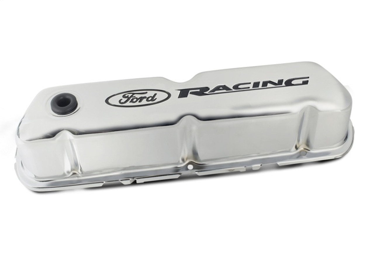 Ford Racing Logo Stamped Steel Valve Covers - Chrome - 302-071