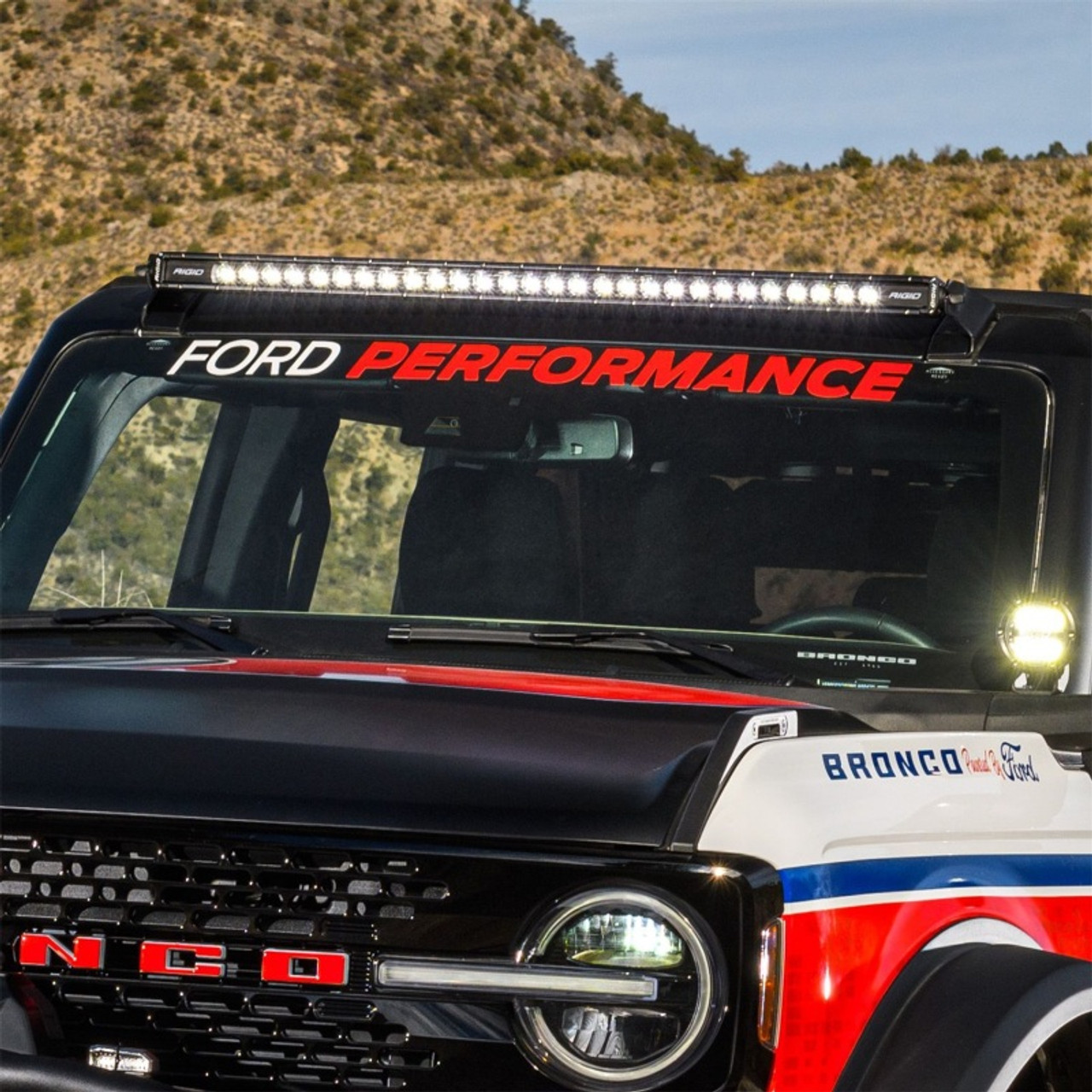 Ford Racing Ford Performance Bronco Windshield Banner - White/Red - M-1820-BRR
