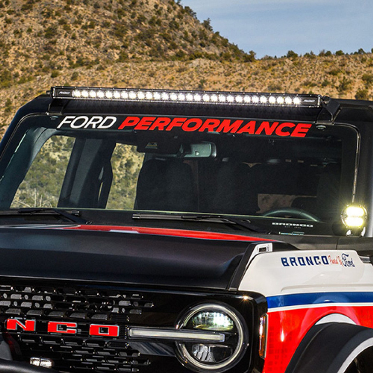 Ford Racing Ford Performance Bronco Windshield Banner - White/Red - M-1820-BRR