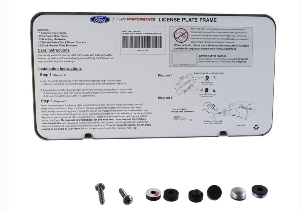 Ford Racing Slim License Plate Frame - Brushed Stainless Steel - M-1828-SSC