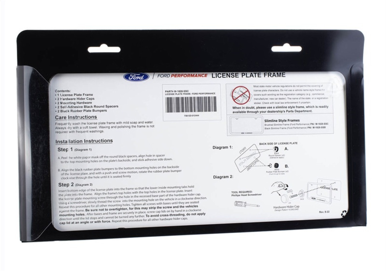 Ford Racing Slim License Plate Frame - Brushed Stainless Steel - M-1828-SSC
