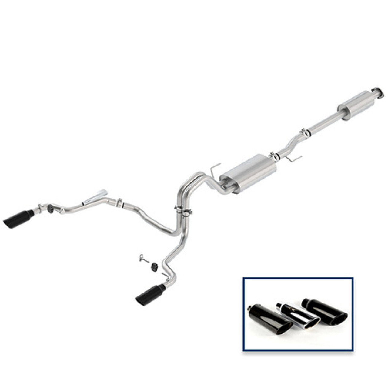 Ford Racing 15-18 F-150 5.0L Cat-Back Touring Exhaust System - Rear Exit Black Chrome Tips - M-5200-F1550DTBA