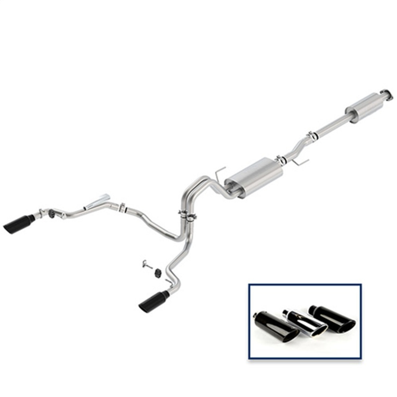 Ford Racing 15-18 F-150 5.0L Cat-Back Touring Exhaust System - Rear Exit Black Chrome Tips - M-5200-F1550DTBA
