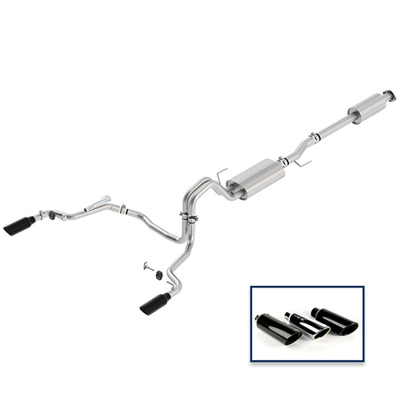 Ford Racing 15-18 F-150 5.0L Cat-Back Touring Exhaust System - Rear Exit Black Chrome Tips - M-5200-F1550DTBA