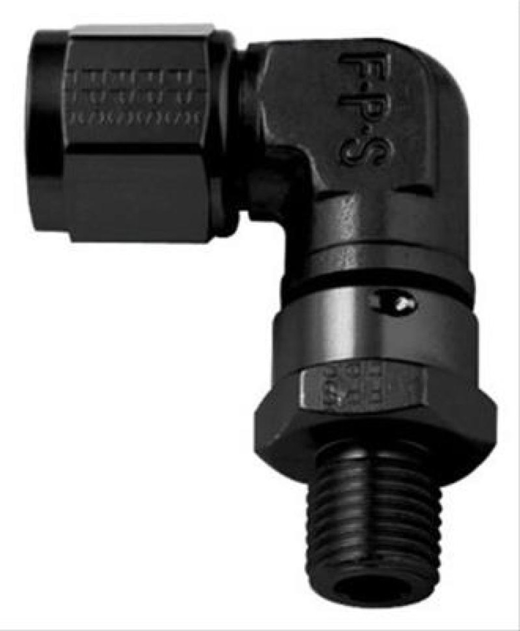 Fragola -12AN Female Nut x 1 1/16-12 (12) O-Ring 90 Degree Swivel - Black - 499012-BL