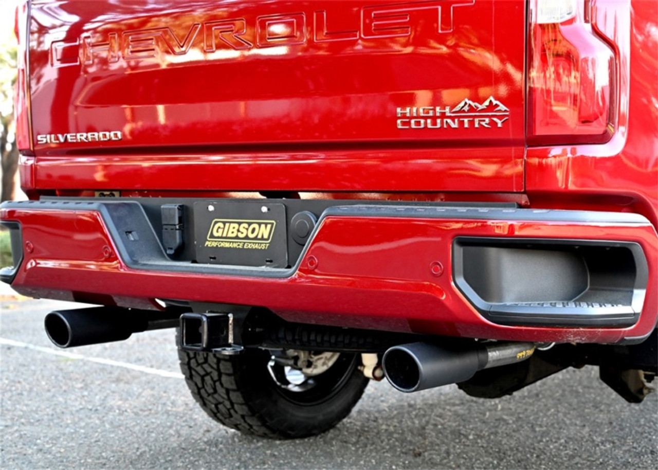 Gibson 20-21 Chevy Silverado 6.6L 2.5in Cat-Back Dual Split Exhaust System Stainless - Black Elite - 65713B