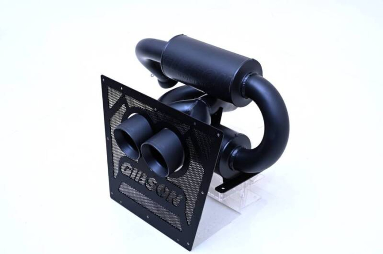 Gibson 2024 Cam-Am Maverick R 4in. T304 Stainless Round Dual Wall Slash-Cut Tip - Black Ceramic - 98057