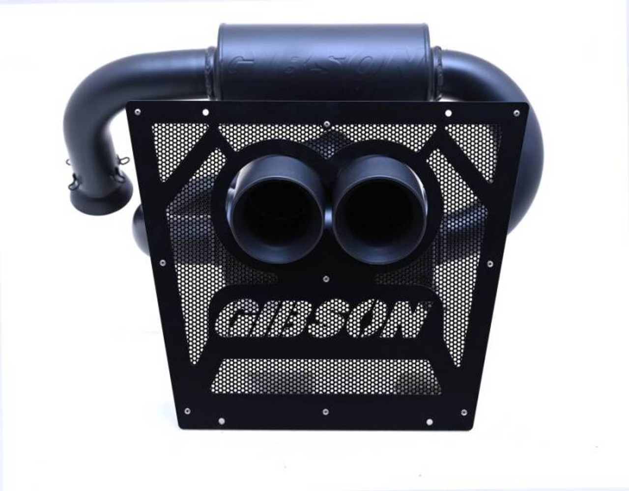Gibson 2024 Cam-Am Maverick R 4in. T304 Stainless Round Dual Wall Slash-Cut Tip - Black Ceramic - 98057