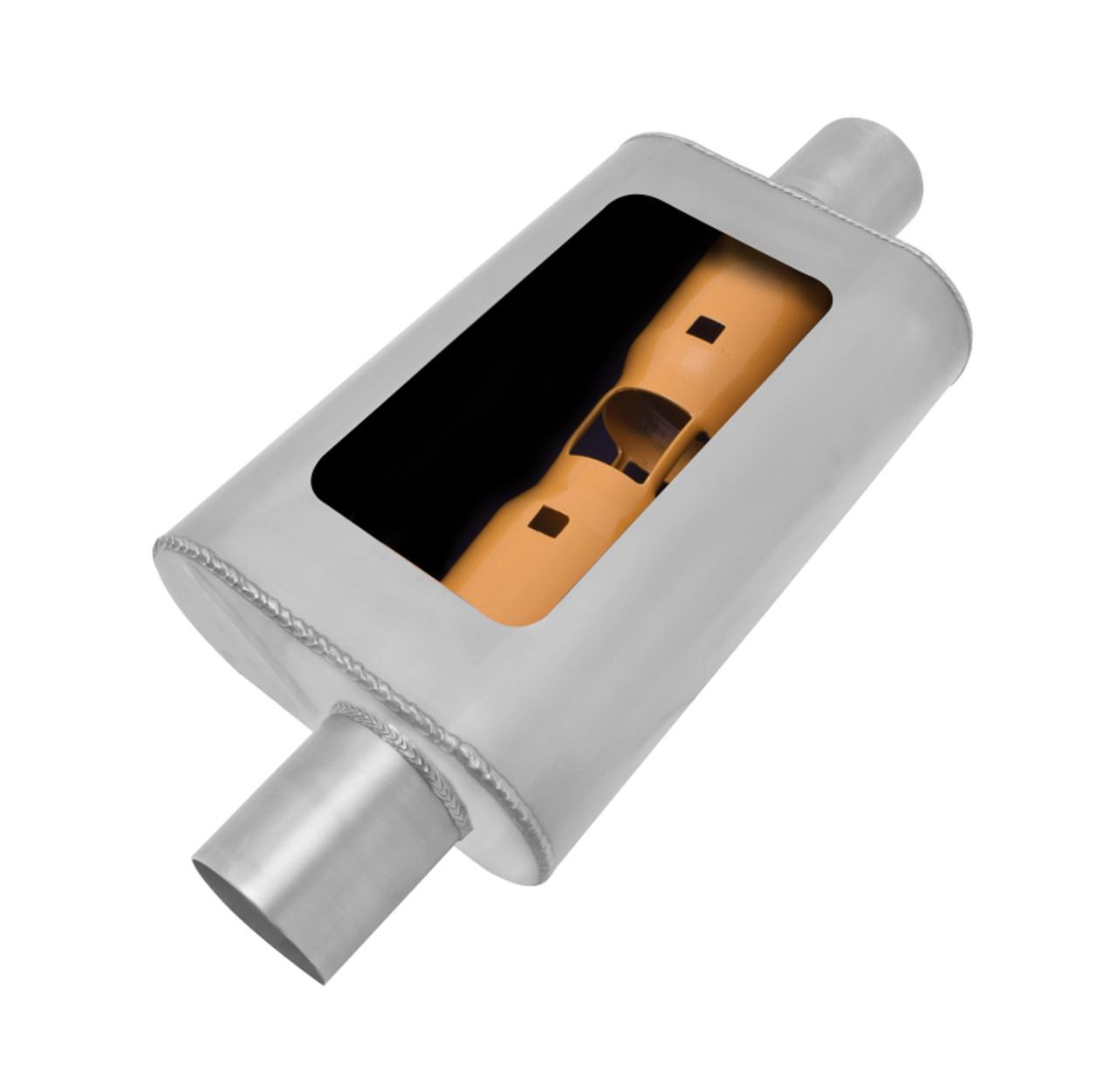 Gibson MWA Superflow Offset/Center Oval Muffler - 4x9x14in/2.5in Inlet/2.5in Outlet - Stainless - BM0101
