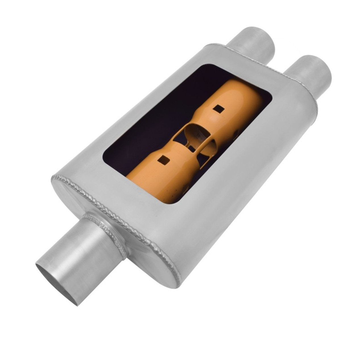 Gibson MWA Superflow Center/Dual Oval Muffler - 4x9x14in/3in Inlet/2.5in Outlet - Stainless - BM0109